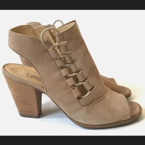 $395 Paul Green Nude Leather Cutout Heels Slingback Sandals 6.5 US Block Heel